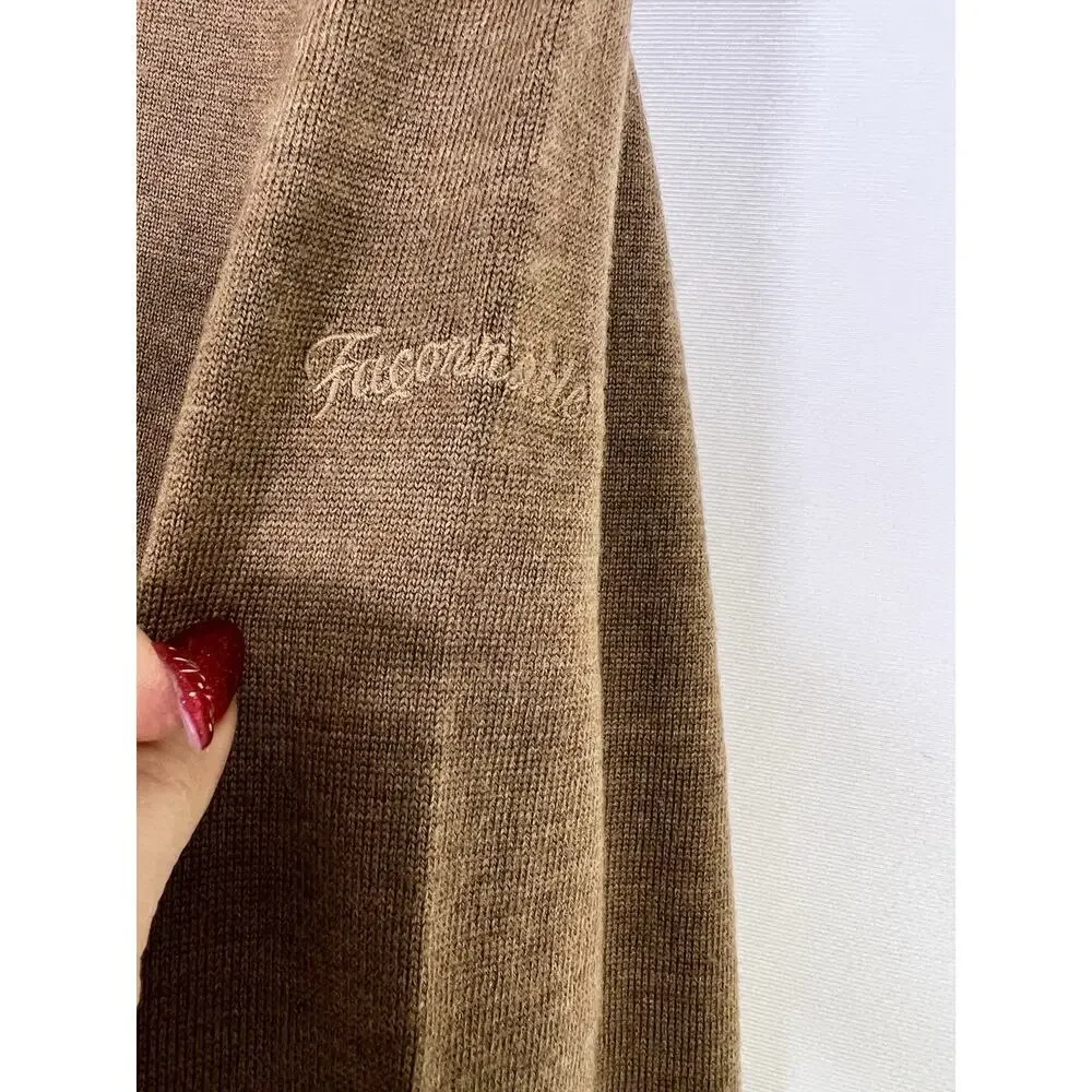 VTG Faconnable Sweater Mens L Merino Wool V Neck Pullover Brown Preppy‎